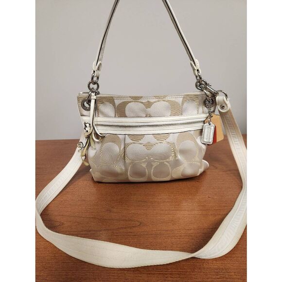 Coach VINTAGE Cloth crossbody bag with Signature Jacquard canvas Monogram.  Tan - Picture 1 of 12